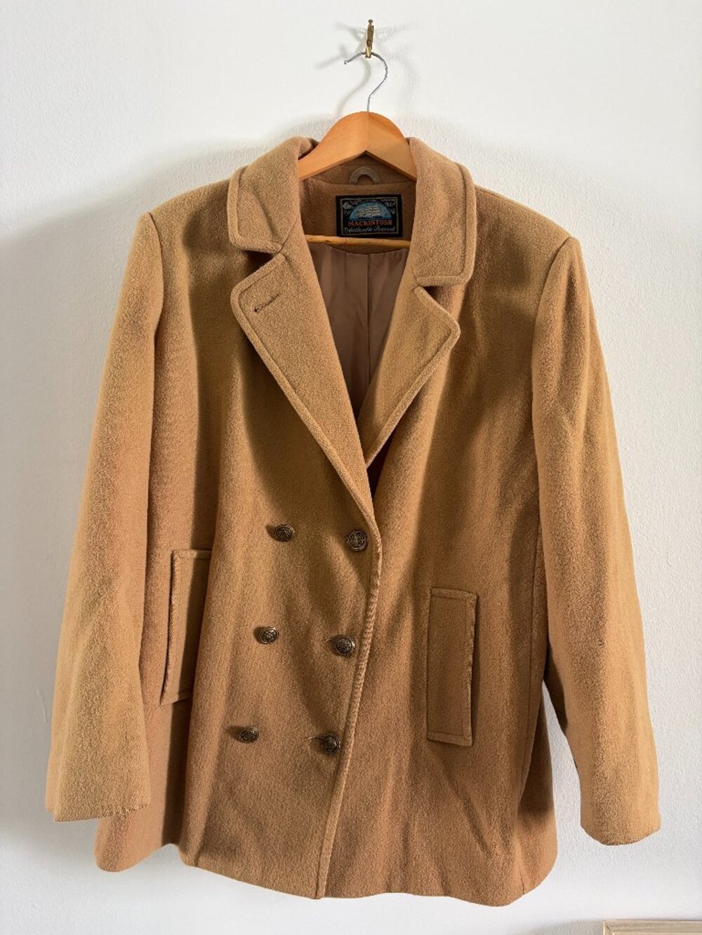 Mackintosh Authentic Peacoat 100% Wool Camel Tan Made in USA SIZE L